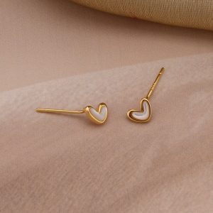 AGOR 925 Sterling Silver White Heart Stud Earrings Gold Plated Jewellery for Women