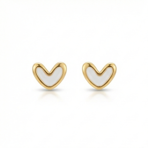 AGOR 925 Sterling Silver White Heart Stud Earrings Gold Plated Jewellery for Women