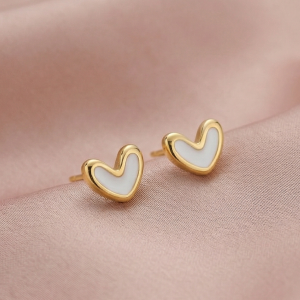 925 Sterling Silver White Heart Stud Earrings Gold Plated Jewellery for Women