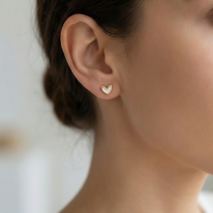 AGOR 925 Sterling Silver White Heart Stud Earrings Gold Plated Jewellery for Women