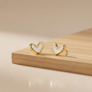 AGOR 925 Sterling Silver White Heart Stud Earrings Gold Plated Jewellery for Women