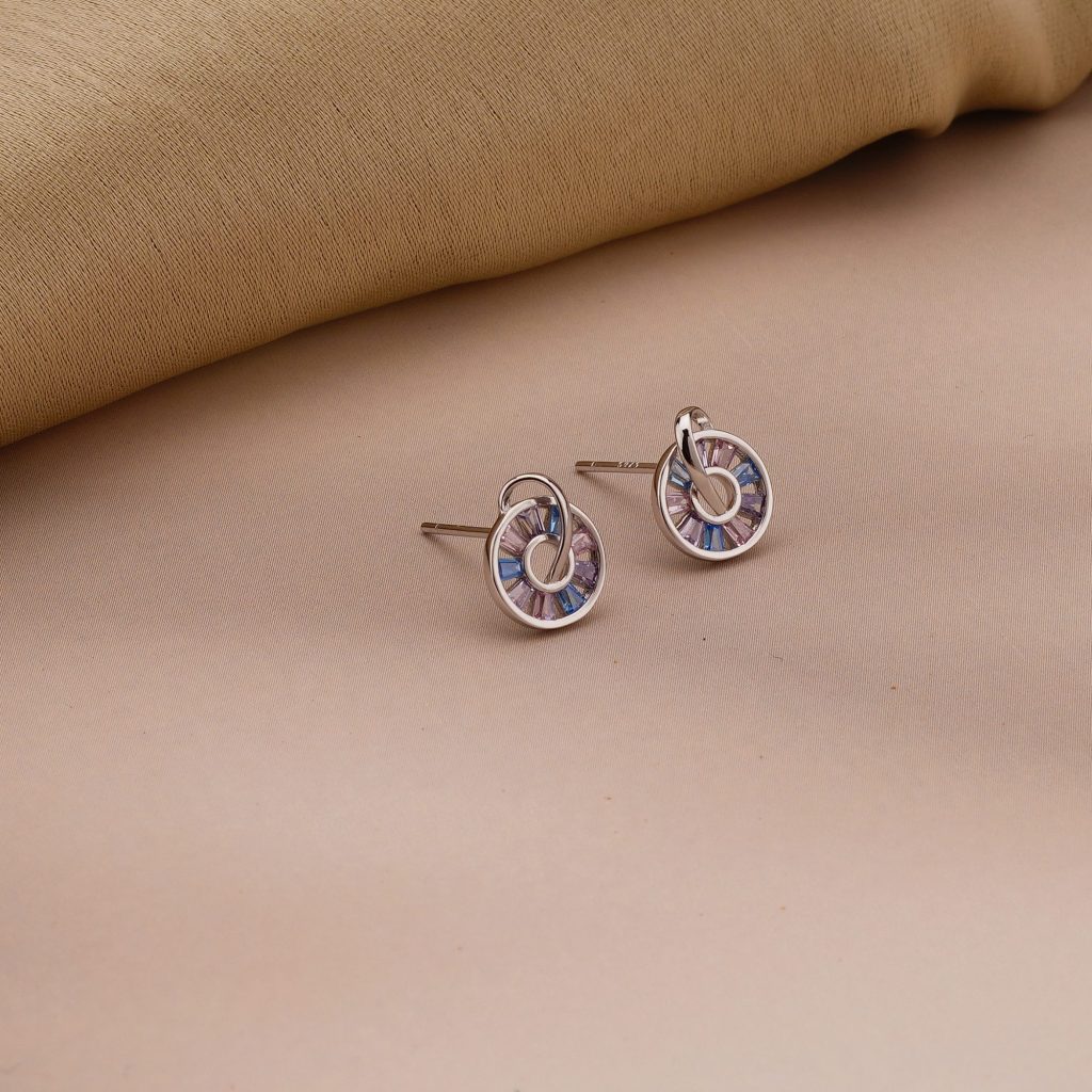 AGOR 925 Sterling Silver Multi Color Geometric Stud Earrings Rhodium Finish Jewellery for Women