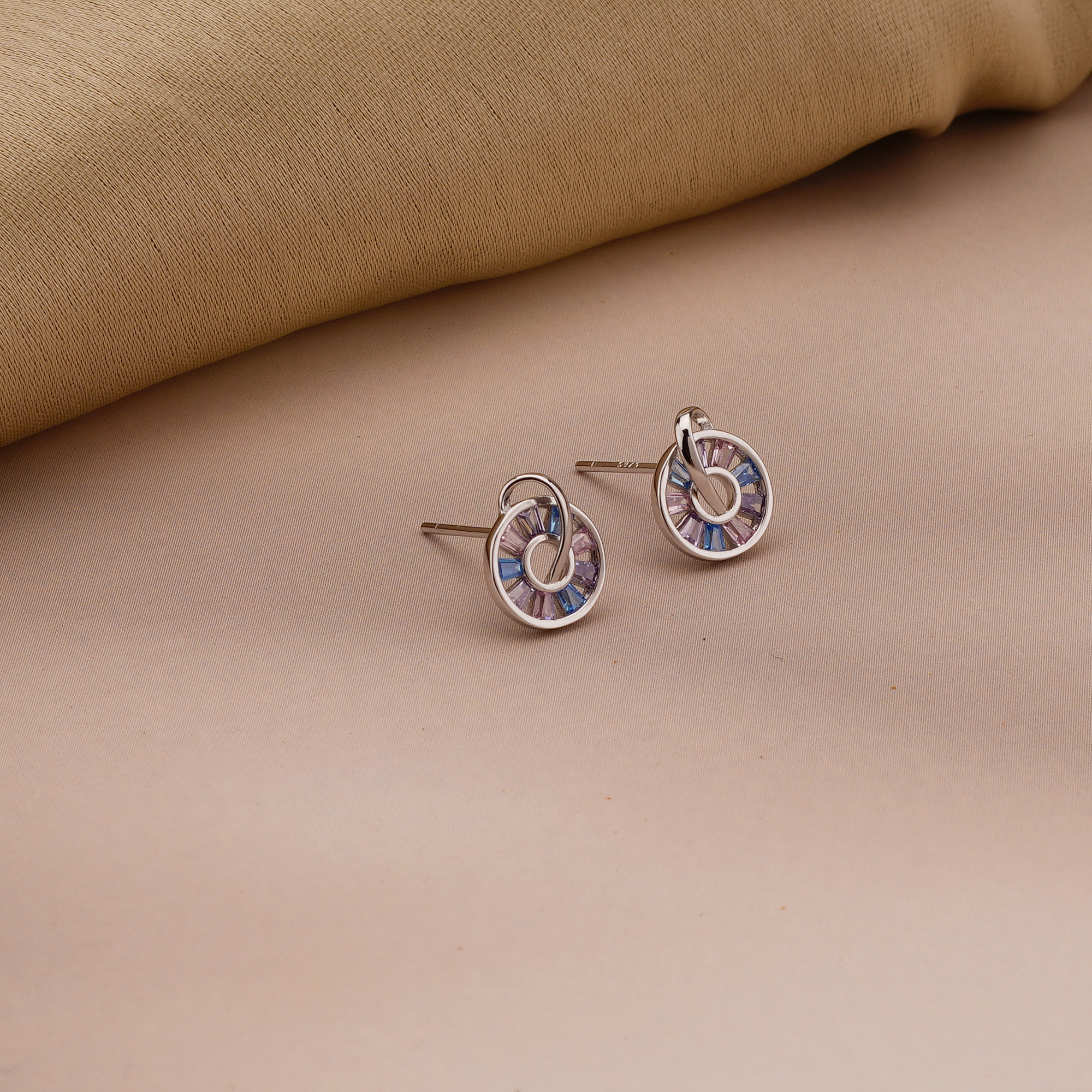 925 Sterling Silver Multi Color Geometric Stud Earrings Rhodium Finish Jewellery for Women