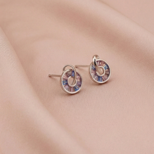 AGOR 925 Sterling Silver Multi Color Geometric Stud Earrings Rhodium Finish Jewellery for Women