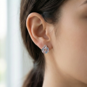 AGOR 925 Sterling Silver Multi Color Geometric Stud Earrings Rhodium Finish Jewellery for Women