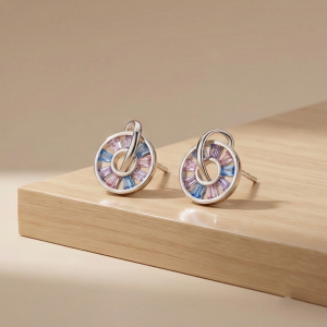 AGOR 925 Sterling Silver Multi Color Geometric Stud Earrings Rhodium Finish Jewellery for Women
