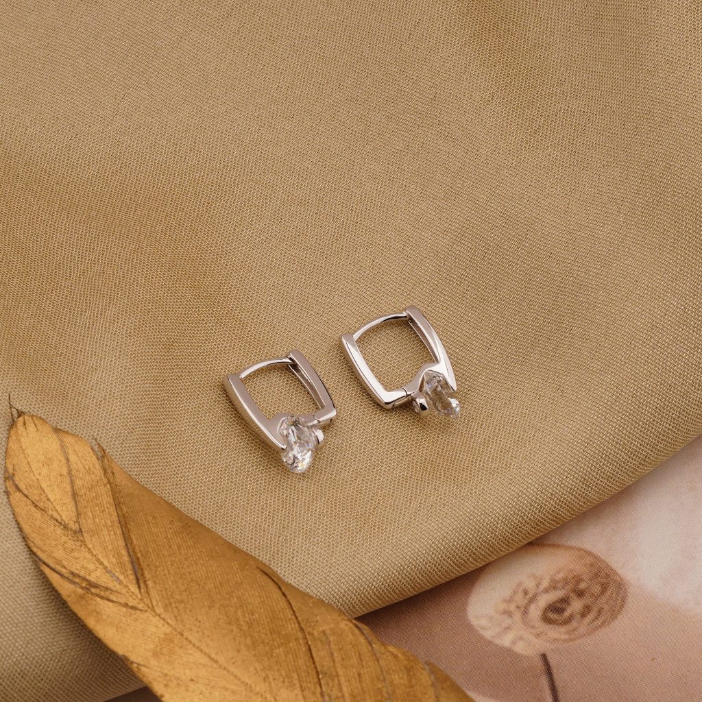 AGOR 925 Sterling Silver Geometric Drop Huggie Earrings Rhodium Plated Contemporary Jewellery