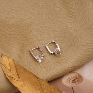 AGOR 925 Sterling Silver Geometric Drop Huggie Earrings Rhodium Plated Contemporary Jewellery