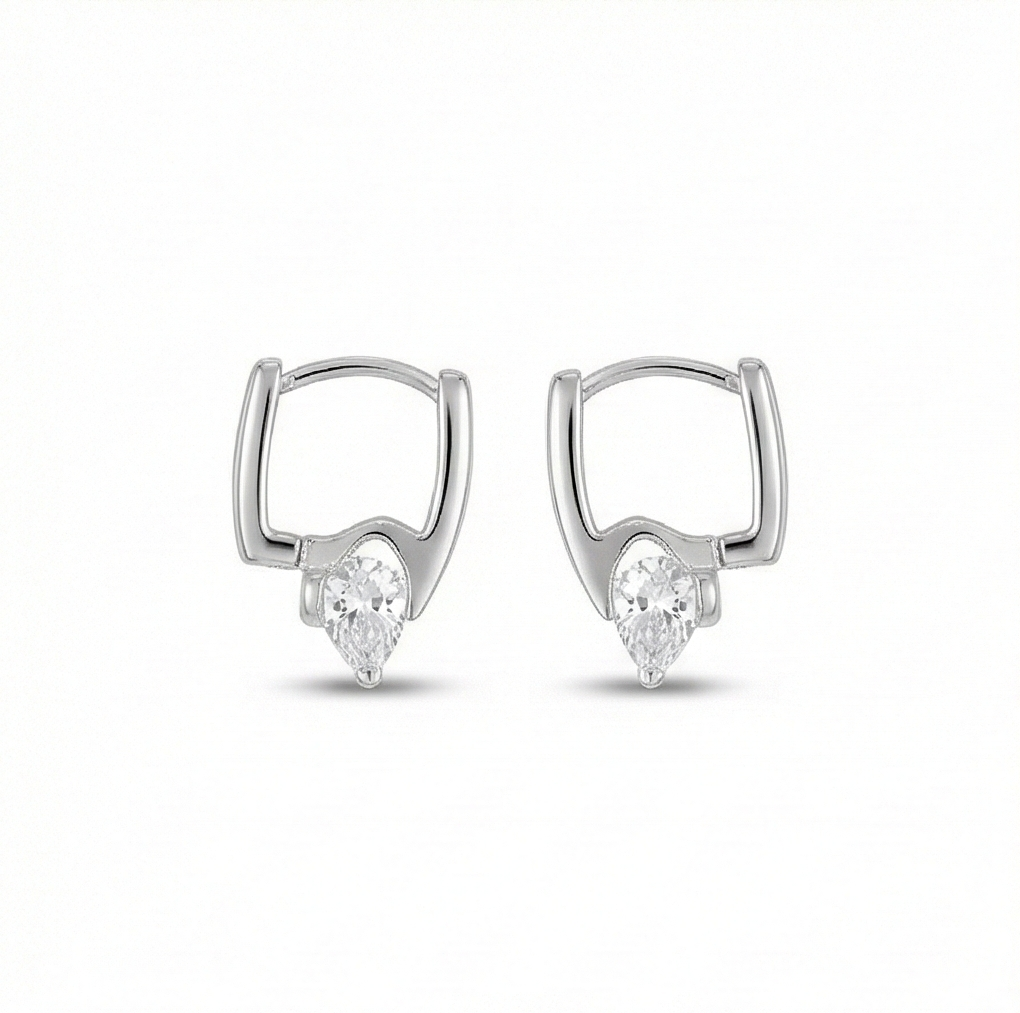 925 Sterling Silver Geometric Drop Huggie Earrings Rhodium Plated Contemporary Jewellery