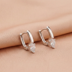 AGOR 925 Sterling Silver Geometric Drop Huggie Earrings Rhodium Plated Contemporary Jewellery
