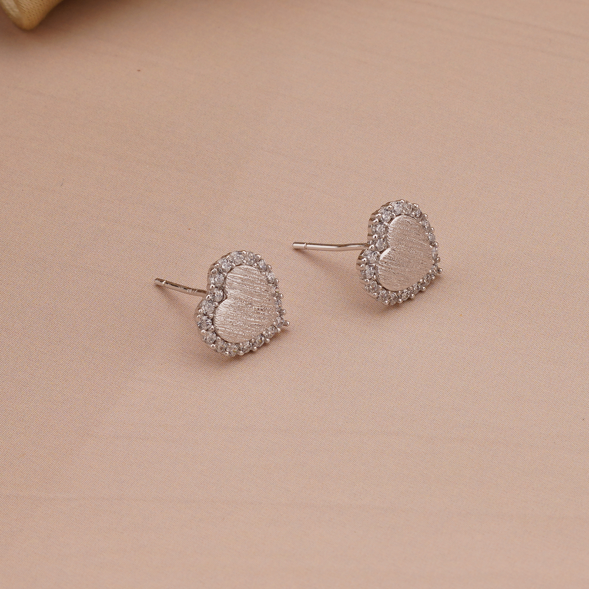925 Sterling Silver Textured Heart Stud Earrings Rhodium Finish Jewellery for Women