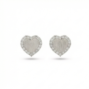 AGOR 925 Sterling Silver Textured Heart Stud Earrings Rhodium Finish Jewellery for Women