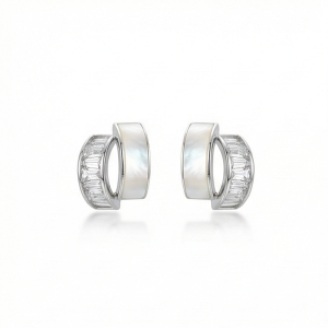 AGOR 925 Sterling Silver Split Design Stud Earrings Mother of Pearl Inlay Rhodium Plated Jewellery