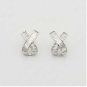 AGOR 925 Sterling Silver Criss Cross Stud Earrings Mother of Pearl Jewellery for Women