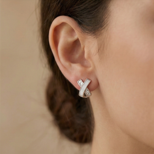 AGOR 925 Sterling Silver Criss Cross Stud Earrings Mother of Pearl Jewellery for Women