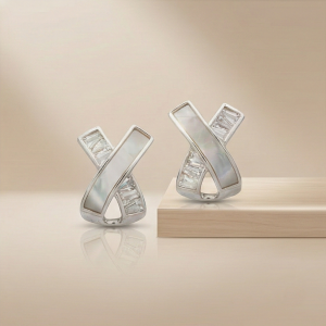 AGOR 925 Sterling Silver Criss Cross Stud Earrings Mother of Pearl Jewellery for Women