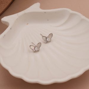 AGOR 925 Sterling Silver Butterfly Stud Earrings Mother of Pearl Inlay Jewellery
