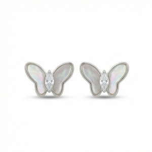 AGOR 925 Sterling Silver Butterfly Stud Earrings Mother of Pearl Inlay Jewellery