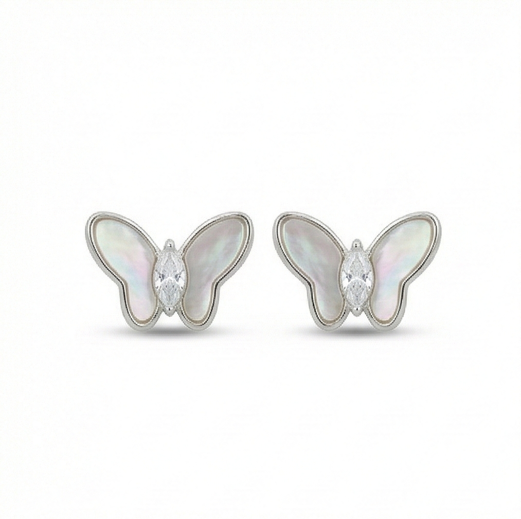925 Sterling Silver Butterfly Stud Earrings Mother of Pearl Inlay Jewellery