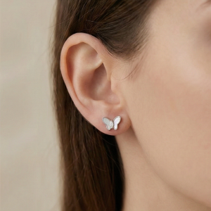 AGOR 925 Sterling Silver Butterfly Stud Earrings Mother of Pearl Inlay Jewellery