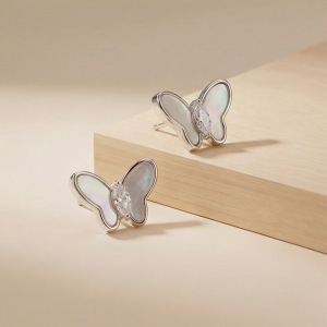 925 Sterling Silver Butterfly Stud Earrings Mother of Pearl Inlay Jewellery