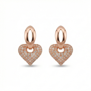 AGOR 925 Sterling Silver Pave Heart Charm Huggie Earrings Rose Gold Plated Jewellery