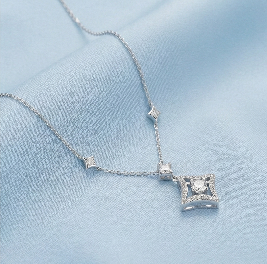925 Sterling Silver Geometric Pendant Necklace Rhodium Plated Jewellery for Women