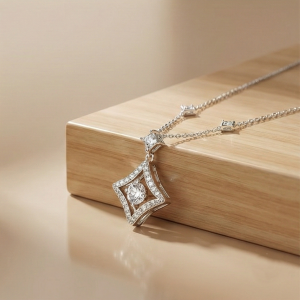 AGOR 925 Sterling Silver Geometric Pendant Necklace Rhodium Plated Jewellery for Women