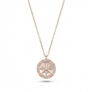 AGOR 925 Sterling Silver Compass Pendant Necklace Rose Gold Plated Jewellery for Women
