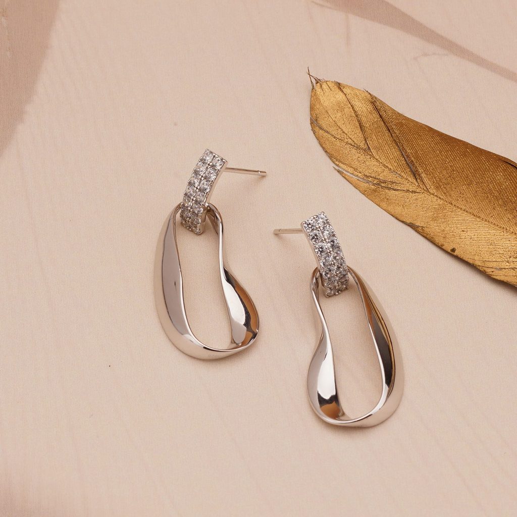 AGOR 925 Sterling Silver Abstract Oval Drop Earrings High Polish Contemporary Jewellery