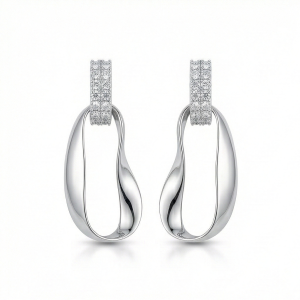 AGOR 925 Sterling Silver Abstract Oval Drop Earrings High Polish Contemporary Jewellery