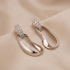925 Sterling Silver Abstract Oval Drop Earrings High Polish Contemporary Jewellery