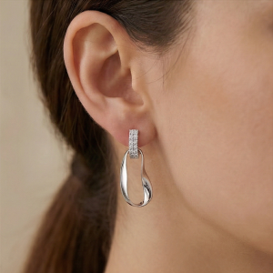 AGOR 925 Sterling Silver Abstract Oval Drop Earrings High Polish Contemporary Jewellery