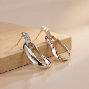 AGOR 925 Sterling Silver Abstract Oval Drop Earrings High Polish Contemporary Jewellery