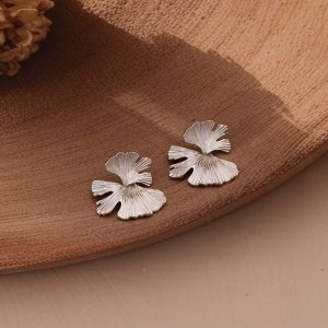 AGOR 925 Sterling Silver Textured Fan Stud Earrings Platinum Finish Statement Jewellery
