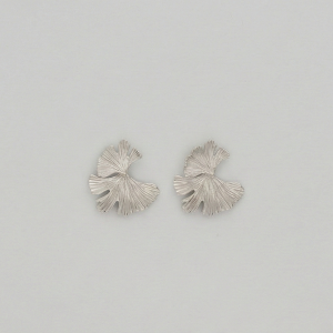 AGOR 925 Sterling Silver Textured Fan Stud Earrings Platinum Finish Statement Jewellery