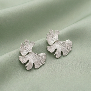 AGOR 925 Sterling Silver Textured Fan Stud Earrings Platinum Finish Statement Jewellery