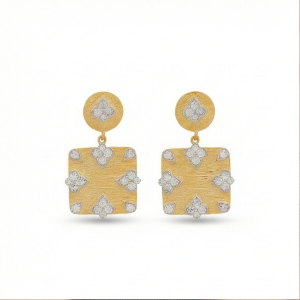 AGOR 925 Sterling Silver Square Drop Earrings Gold Plated Floral Motif Jewellery