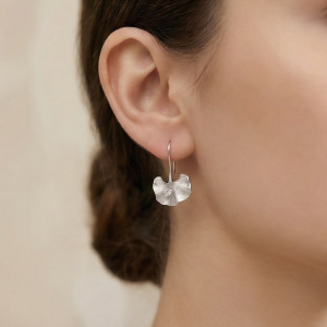AGOR 925 Sterling Silver Ginkgo Leaf Drop Earrings Textured Platinum Finish Jewellery