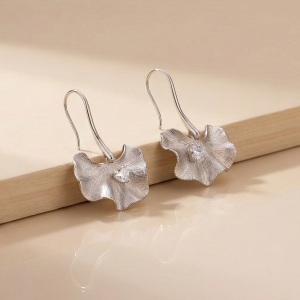 AGOR 925 Sterling Silver Ginkgo Leaf Drop Earrings Textured Platinum Finish Jewellery