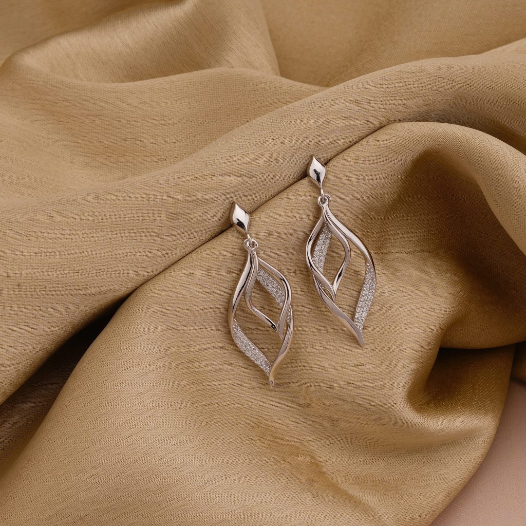 AGOR 925 Sterling Silver Twisted Leaf Drop Earrings Rhodium Finish Jewellery for Women