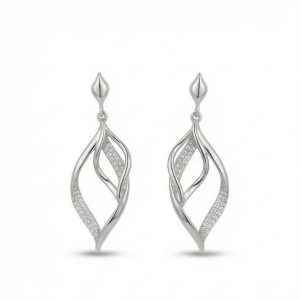 AGOR 925 Sterling Silver Twisted Leaf Drop Earrings Rhodium Finish Jewellery for Women