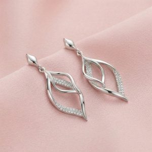 AGOR 925 Sterling Silver Twisted Leaf Drop Earrings Rhodium Finish Jewellery for Women