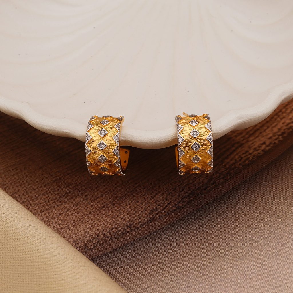 AGOR 925 Sterling Silver Geometric Pattern Hoop Earrings Gold Plated Textured Jewellery