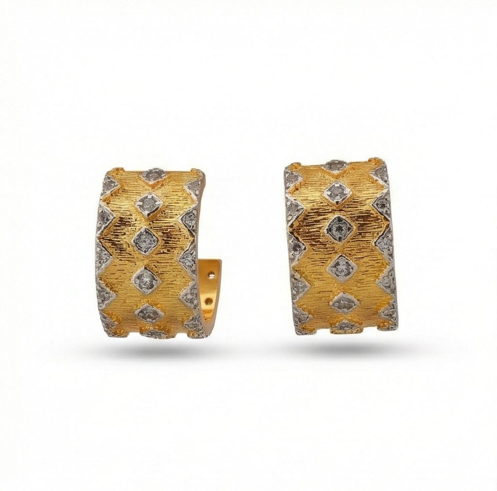 AGOR 925 Sterling Silver Geometric Pattern Hoop Earrings Gold Plated Textured Jewellery