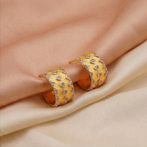 AGOR 925 Sterling Silver Geometric Pattern Hoop Earrings Gold Plated Textured Jewellery