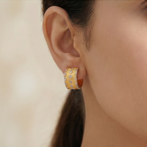 AGOR 925 Sterling Silver Geometric Pattern Hoop Earrings Gold Plated Textured Jewellery