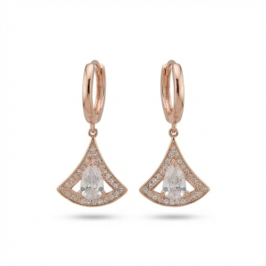 925 Sterling Silver Art Deco Fan Drop Earrings Rose Gold Plated Statement Jewellery