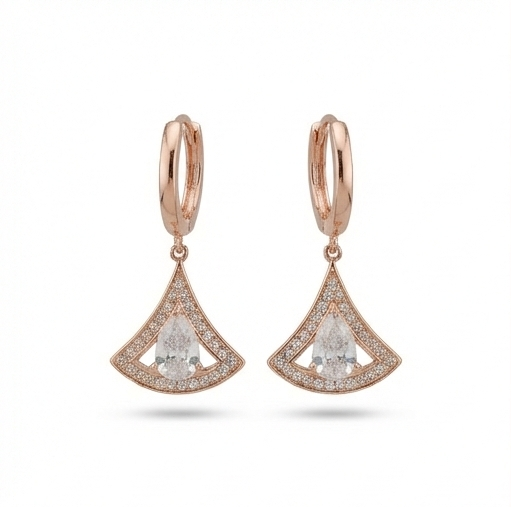925 Sterling Silver Art Deco Fan Drop Earrings Rose Gold Plated Statement Jewellery