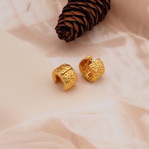 AGOR 925 Sterling Silver Textured Huggie Hoop Earrings Gold Plated Contemporary Jewellery